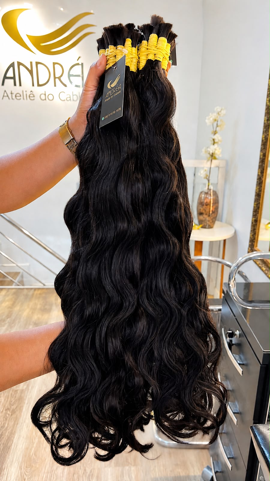 Cabelo indiano preto e ondulado para mega hair