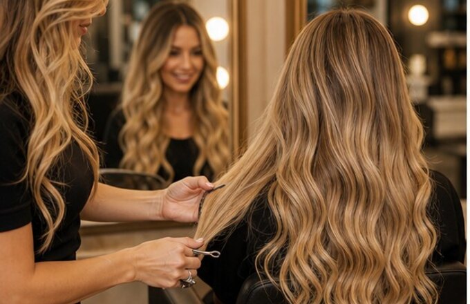 Finalização e corte em cabelo com mega hair